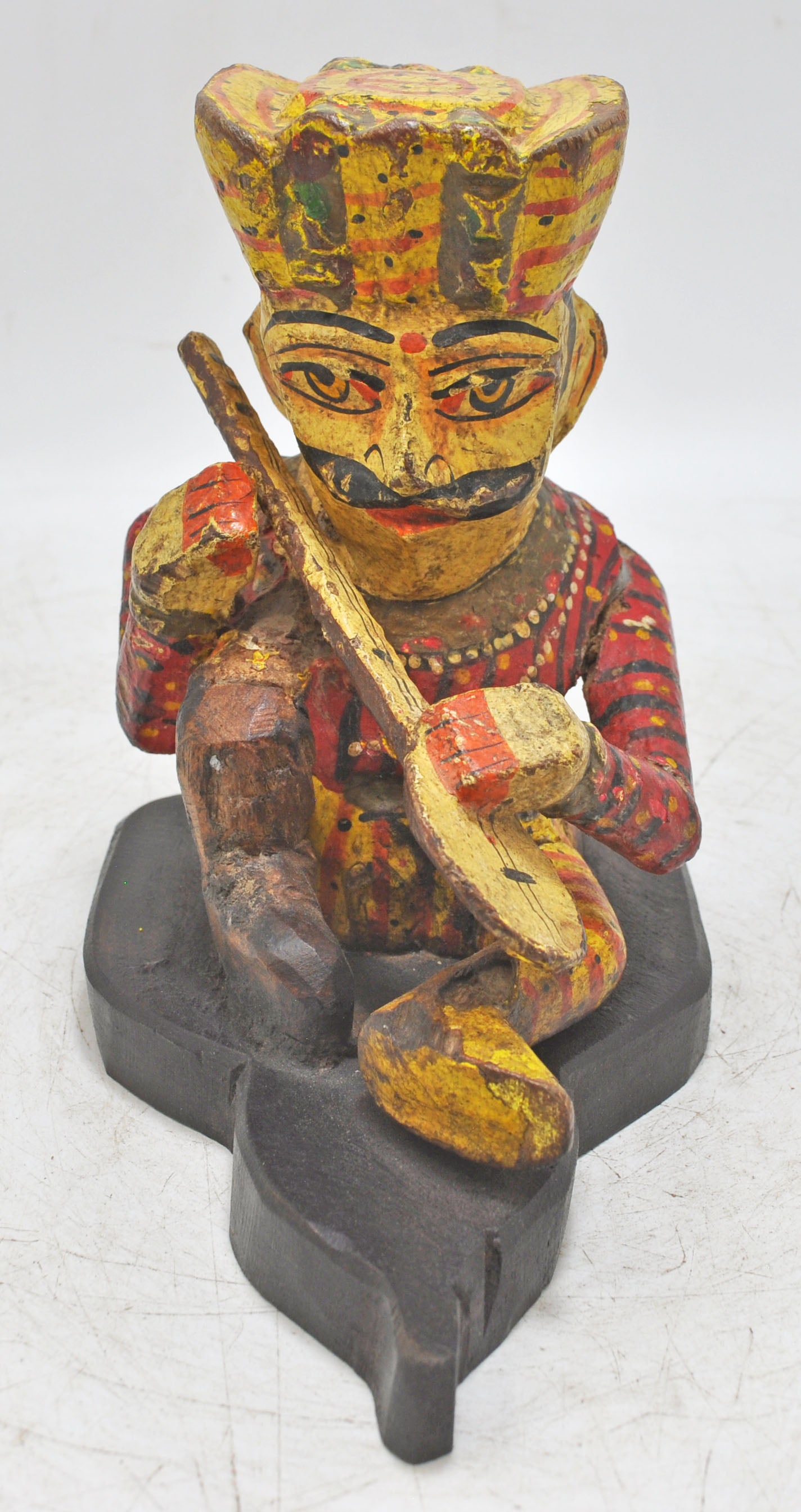 Vintage Wooden Musician Man Figurine Original Old Hand Carved Painted