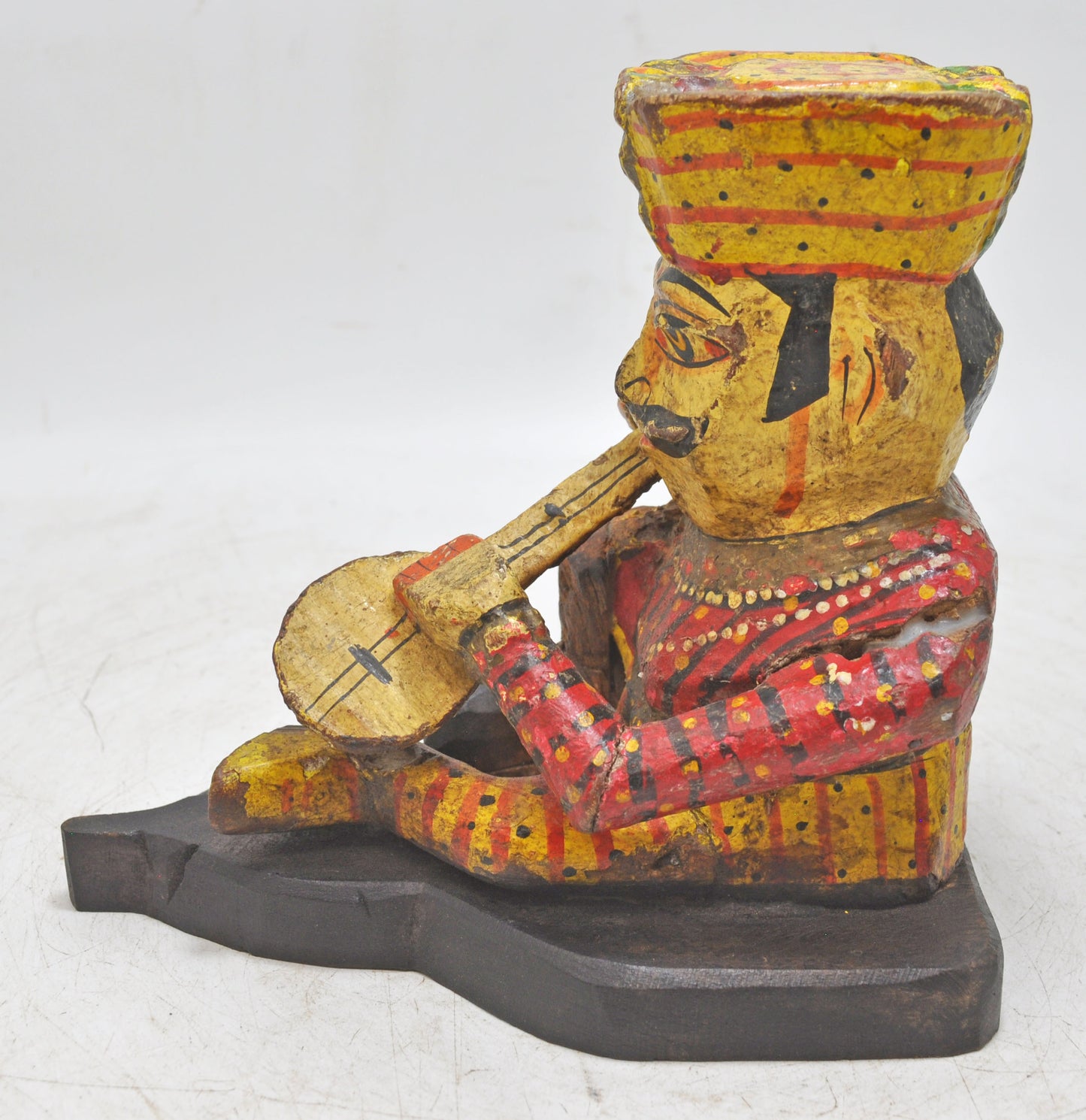 Vintage Wooden Musician Man Figurine Original Old Hand Carved Painted