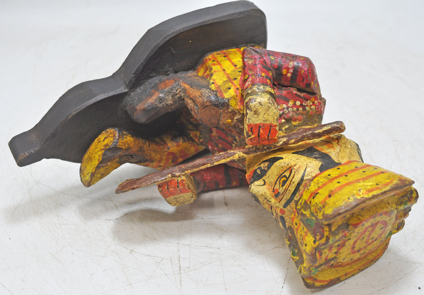 Vintage Wooden Musician Man Figurine Original Old Hand Carved Painted