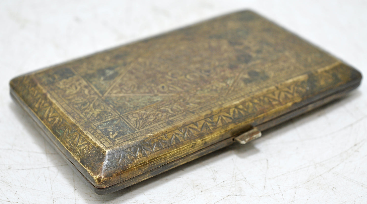 Antique Brass Money Wallet Box Original Old Hand Crafted Fine Engraved