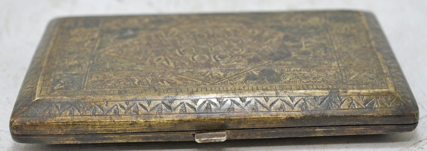 Antique Brass Money Wallet Box Original Old Hand Crafted Fine Engraved