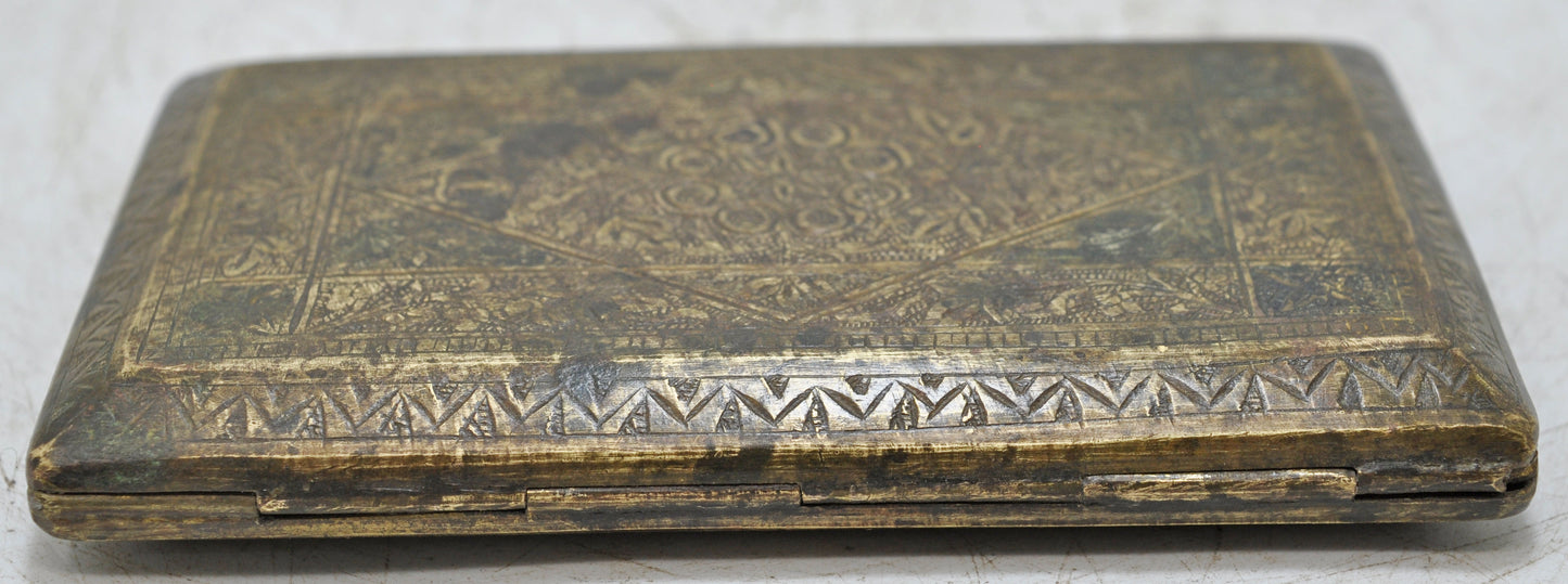Antique Brass Money Wallet Box Original Old Hand Crafted Fine Engraved