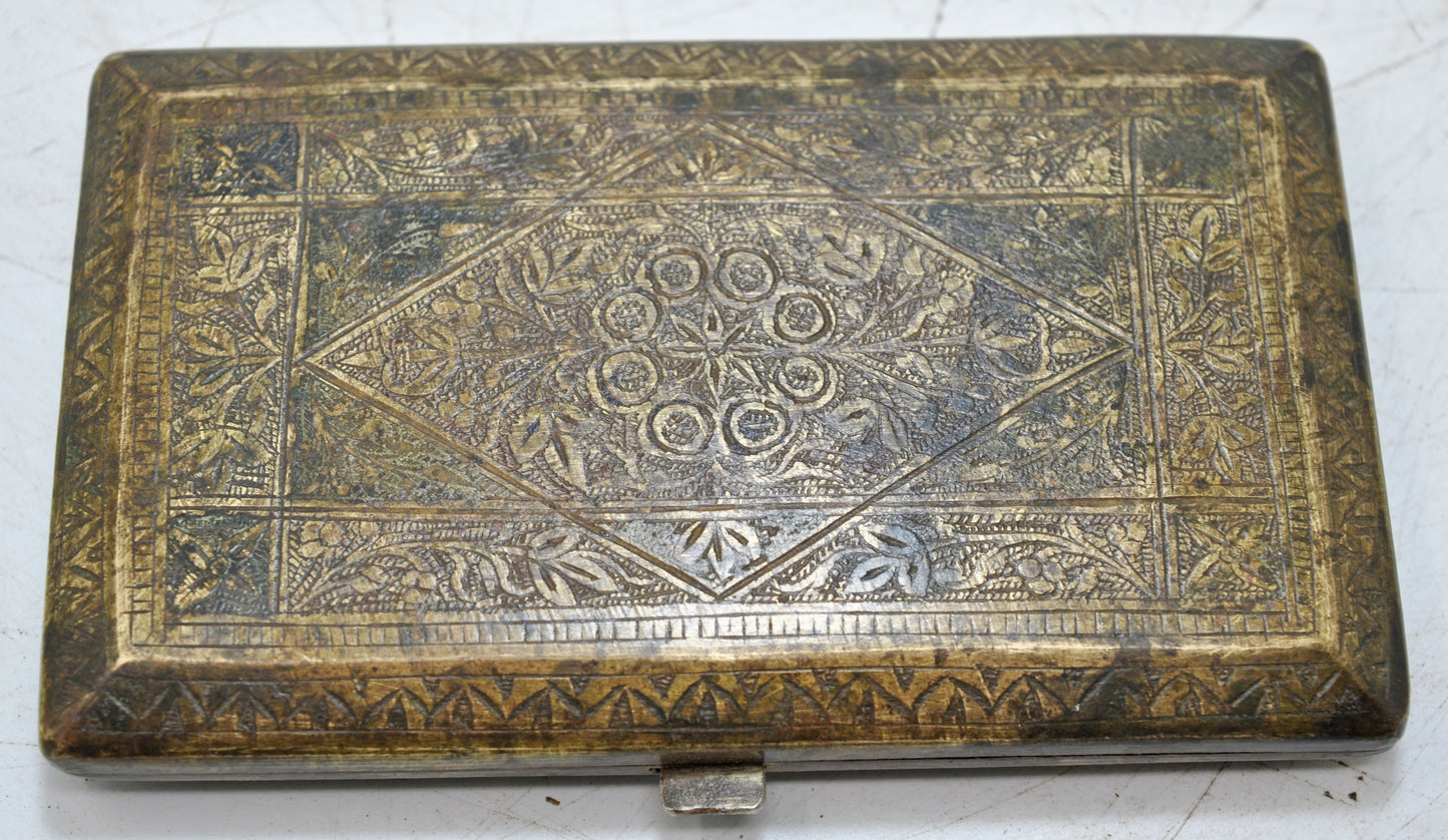 Antique Brass Money Wallet Box Original Old Hand Crafted Fine Engraved
