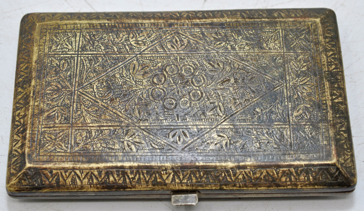 Antique Brass Money Wallet Box Original Old Hand Crafted Fine Engraved