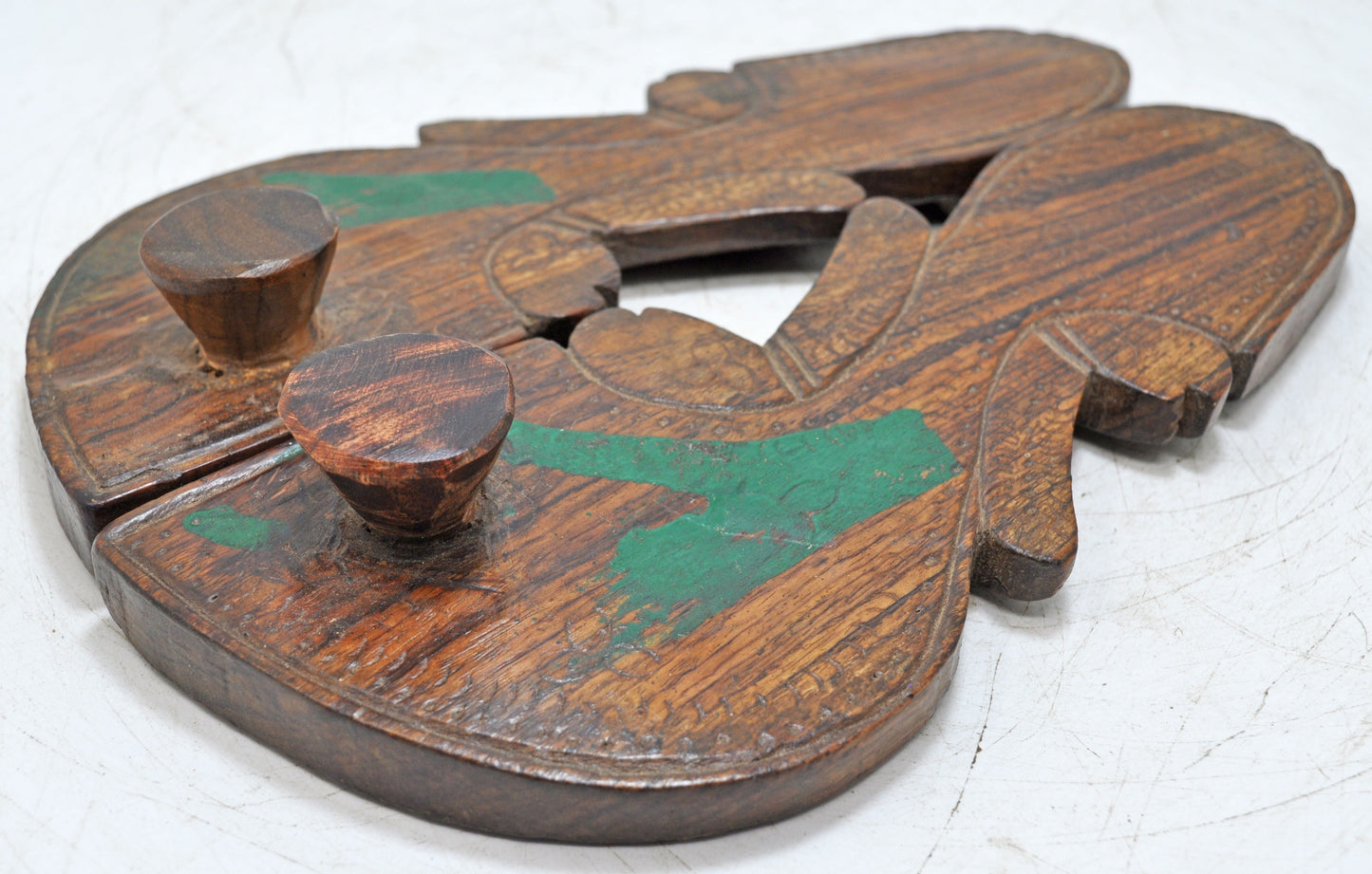 Antique Wooden Holy Man's Slippers Pair Original Old Fine Hand Carved