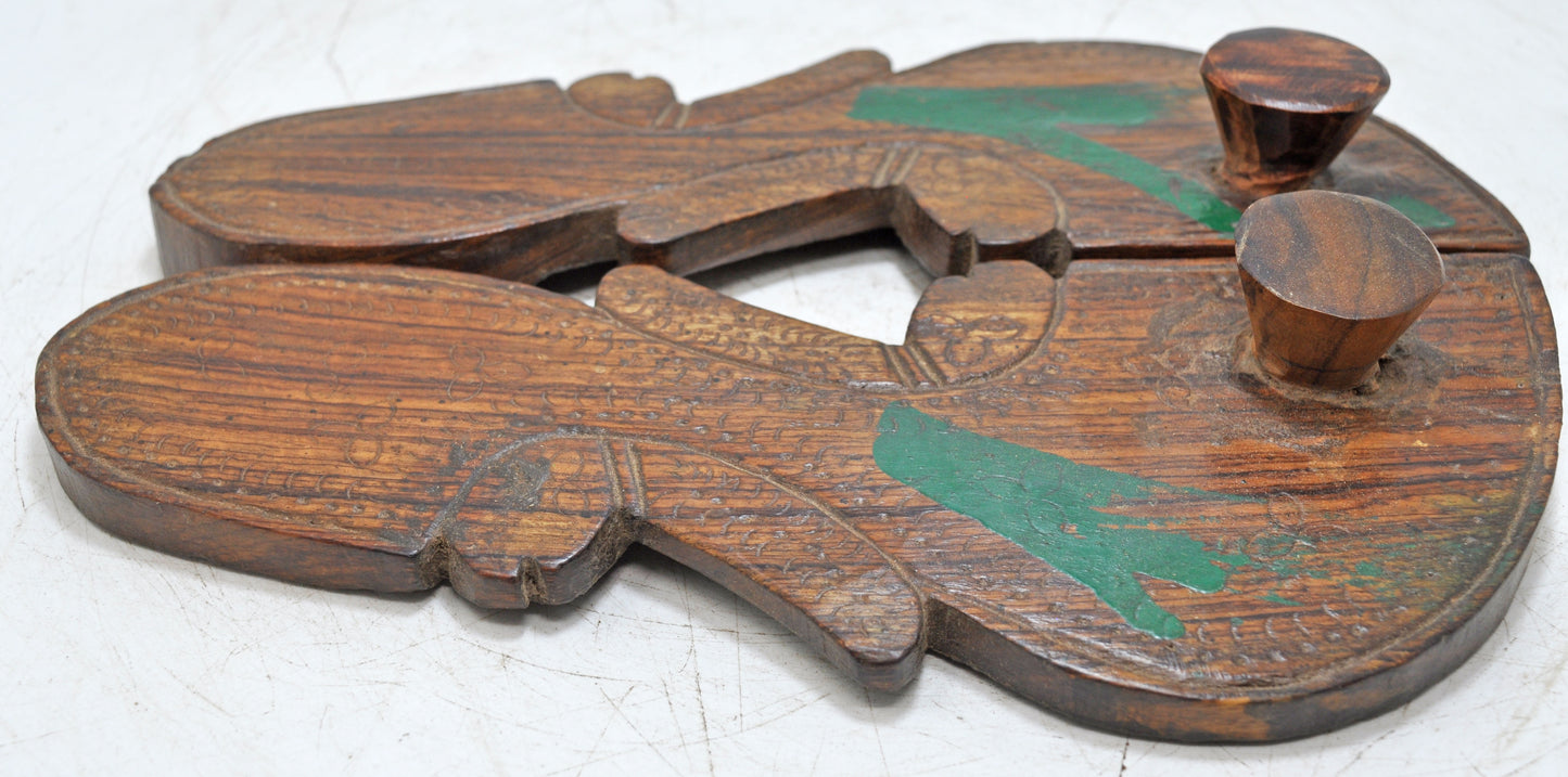 Antique Wooden Holy Man's Slippers Pair Original Old Fine Hand Carved