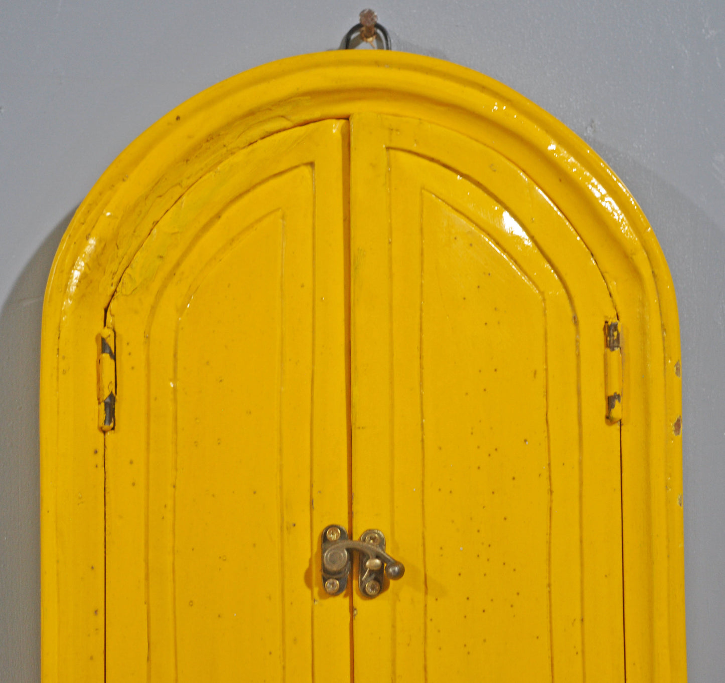 Hand Crafted Wooden Arch Shaped Wall Décor Window Frame Mirror Bright Yellow