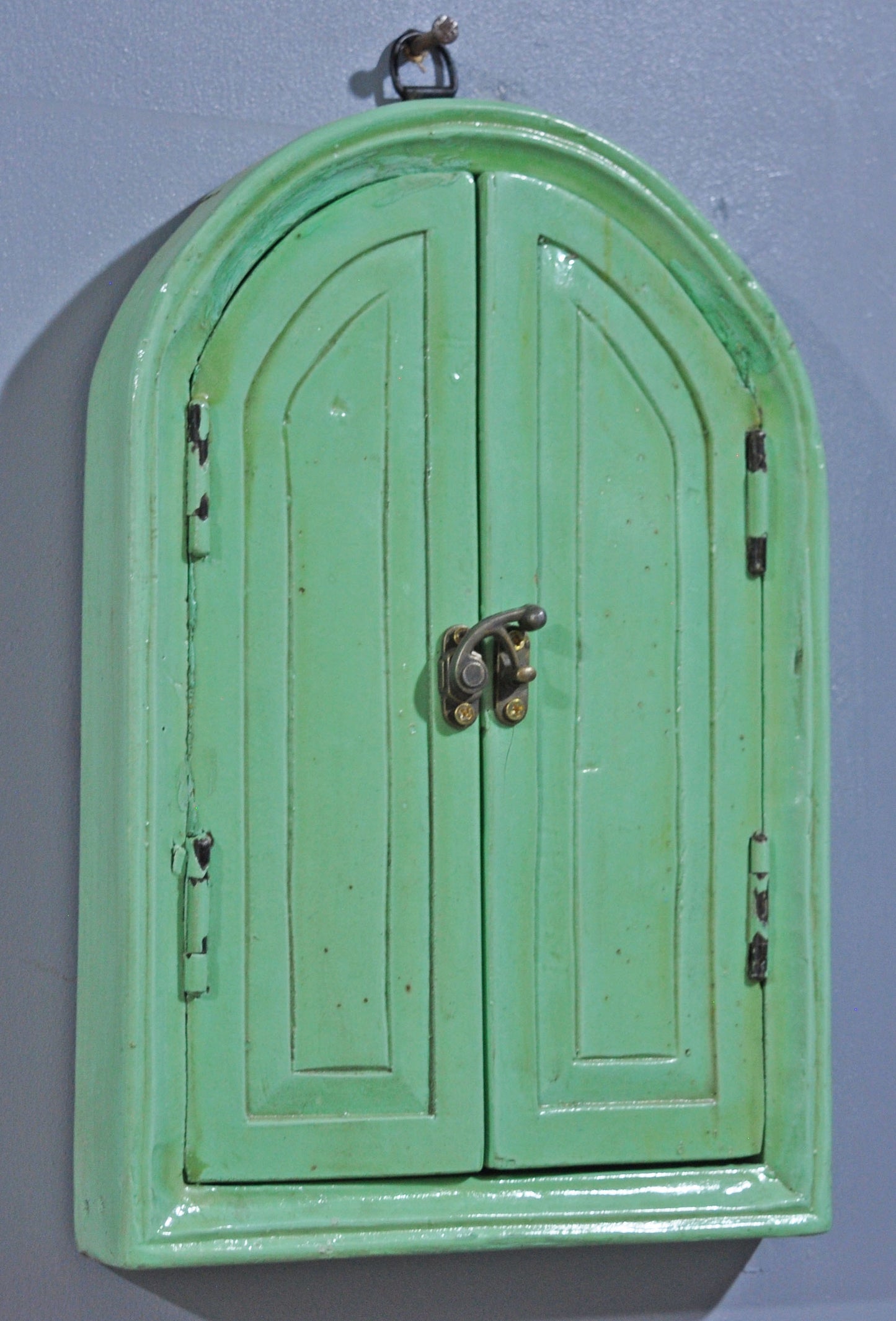 Hand Crafted Wooden Arch Shaped Wall Décor Window Frame Mirror Bright Teal