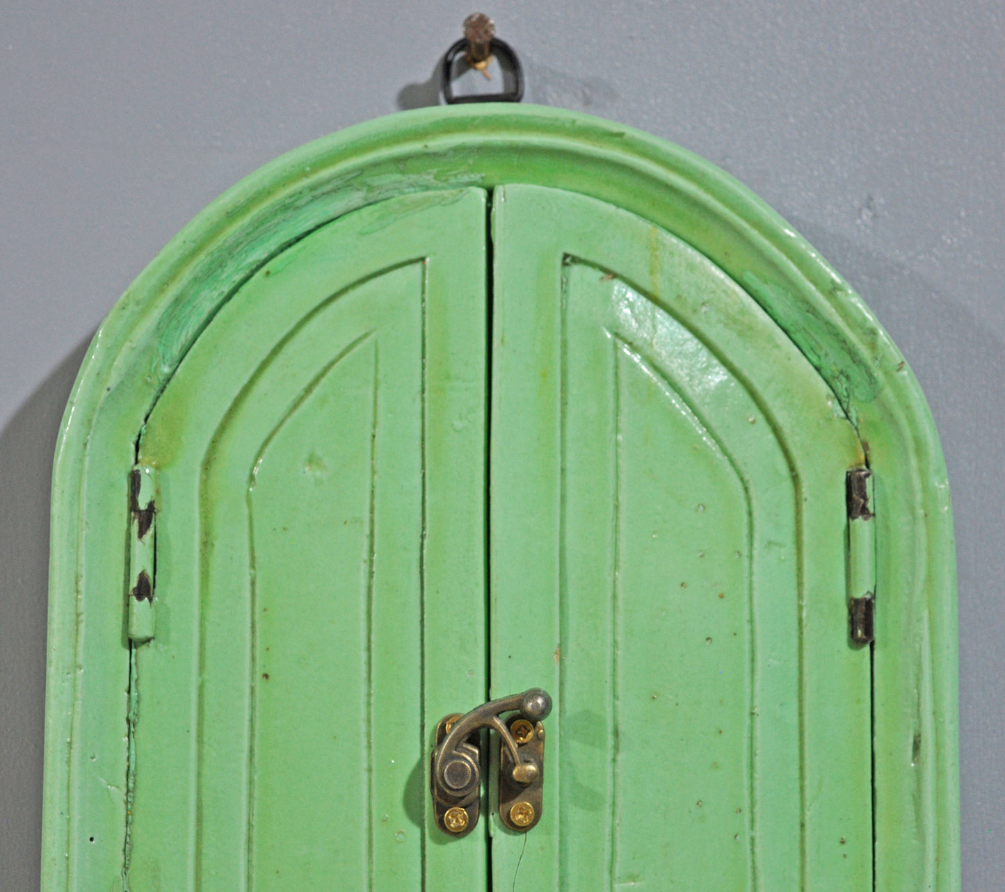 Hand Crafted Wooden Arch Shaped Wall Décor Window Frame Mirror Bright Teal