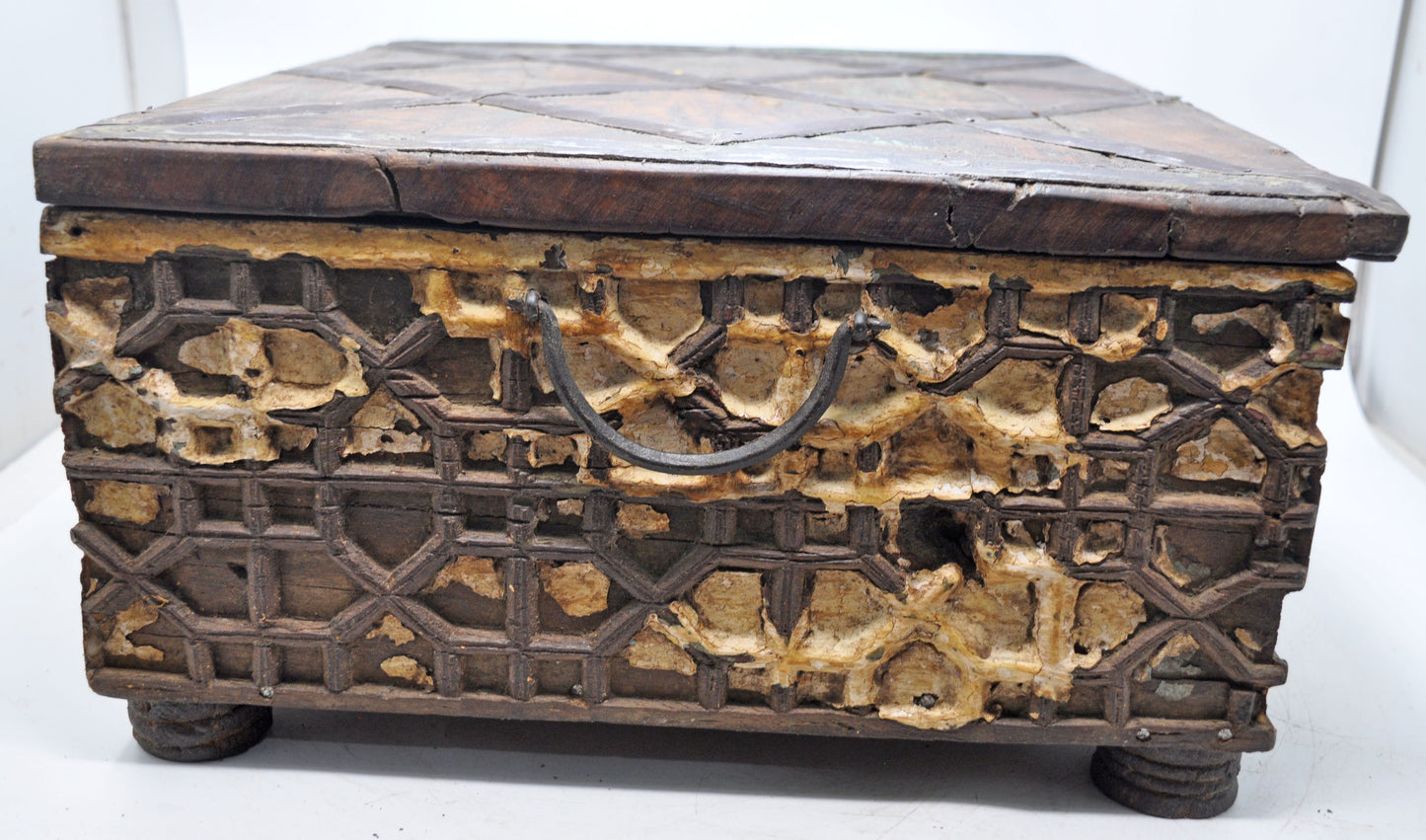 Antique Wooden Large Storage Chest Box Original Old Fine Hand Carved