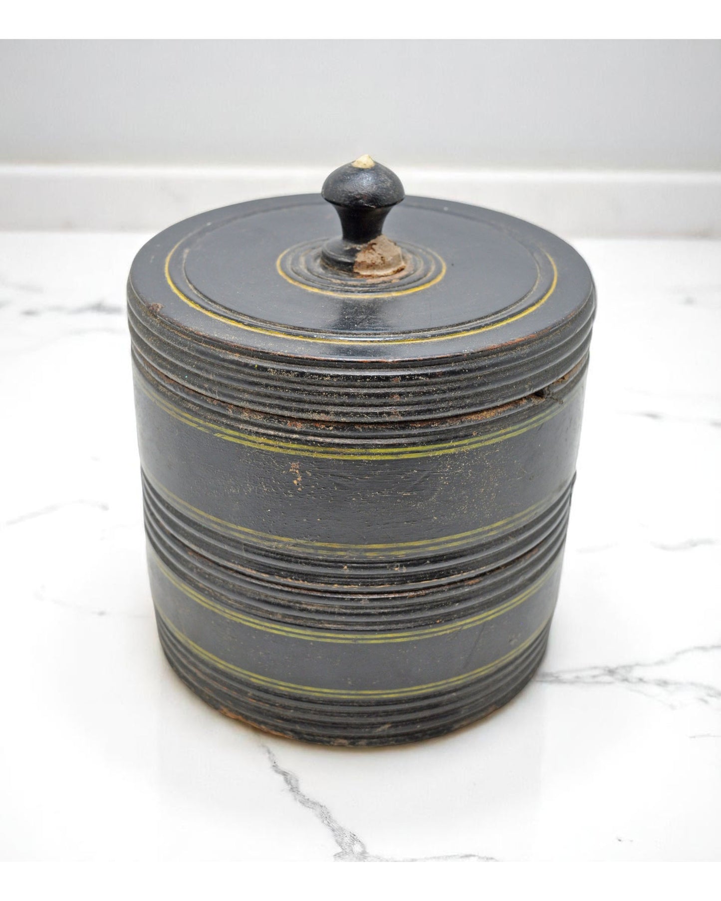 Vintage Wooden 2 Tier Round Food Box Original Old Hand Crafted Glossy Painted