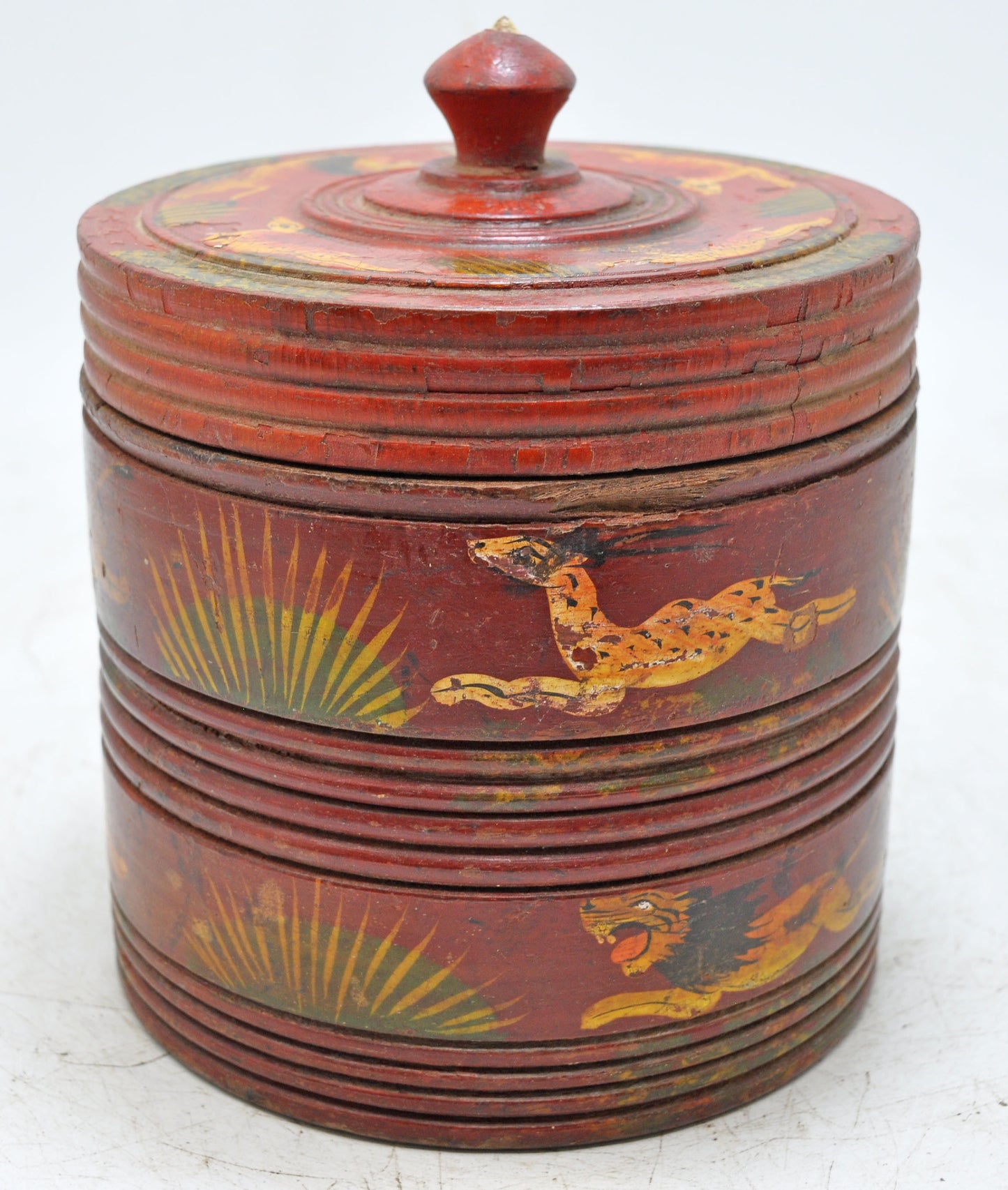 Vintage Wooden 2 Tier Round Food Box Original Old Hand Crafted Glossy Painted