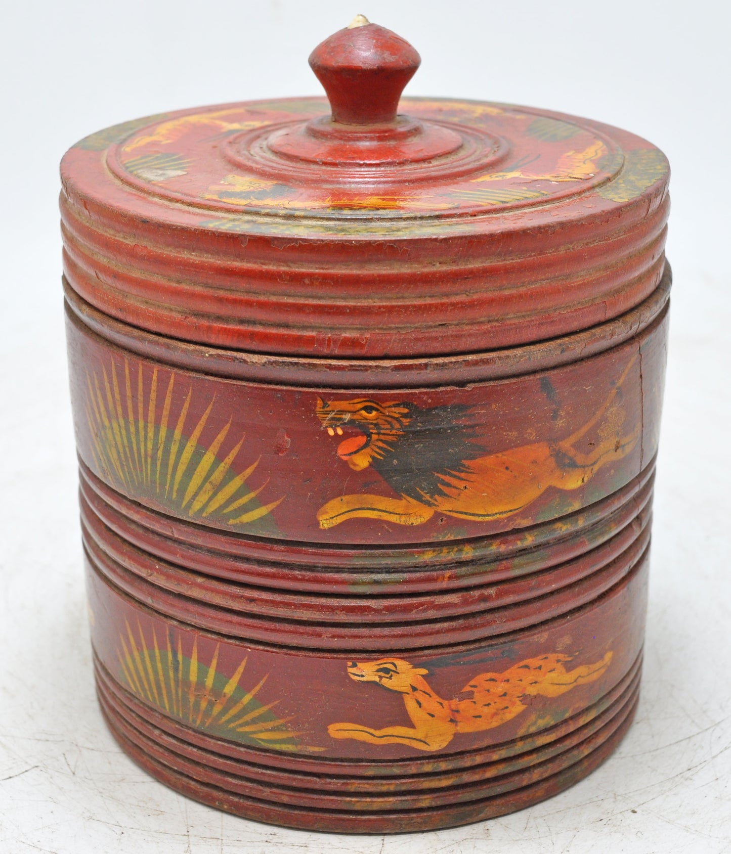 Vintage Wooden 2 Tier Round Food Box Original Old Hand Crafted Glossy Painted