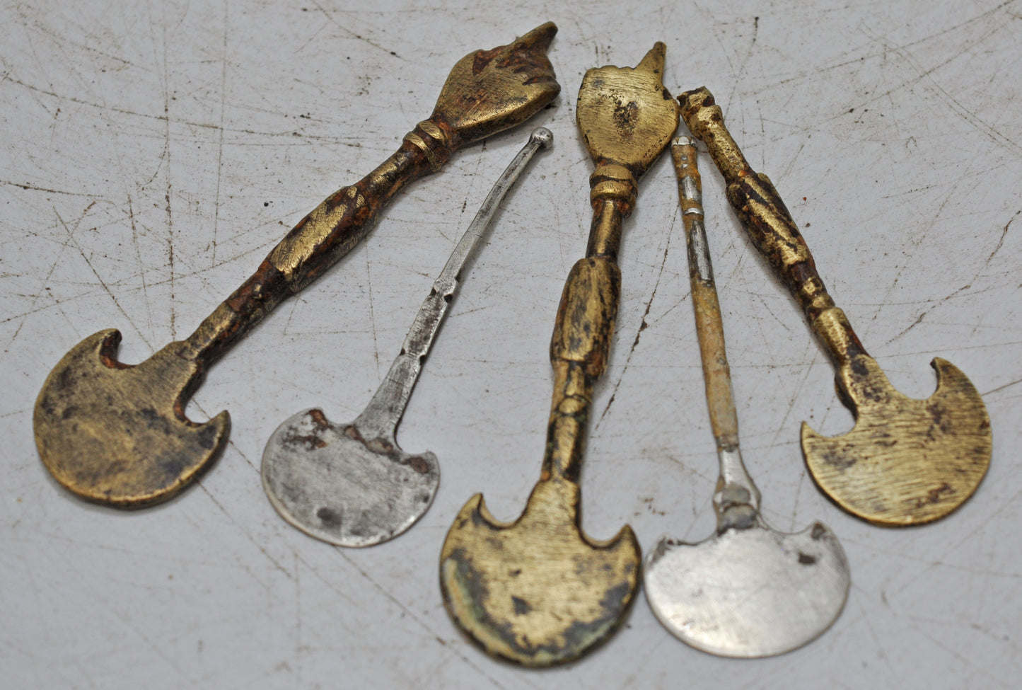 Antique Brass Lot of 5 Betel Paan Making Fllat Spoons Hand Crafted Engraved