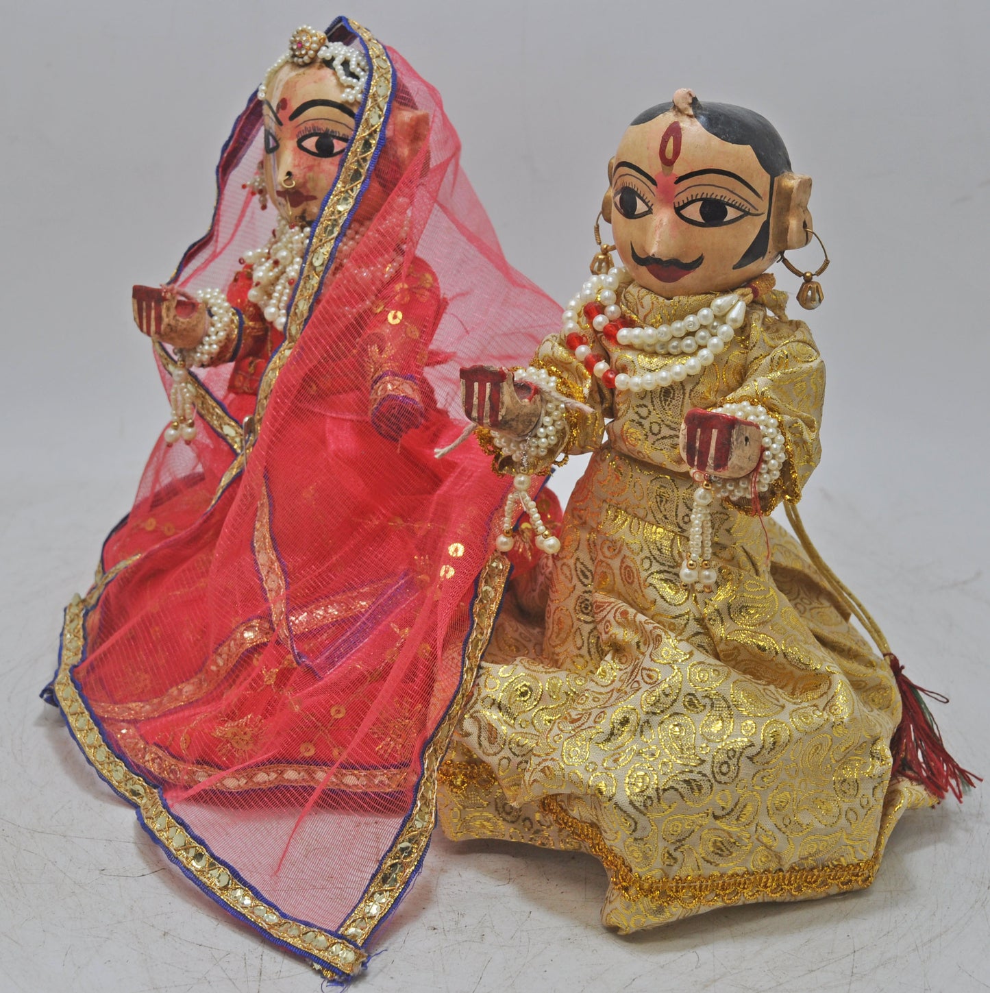 Vintage Wooden Goddess Gangaur Isar Figurine Pair Original Old Hand Carved Painted