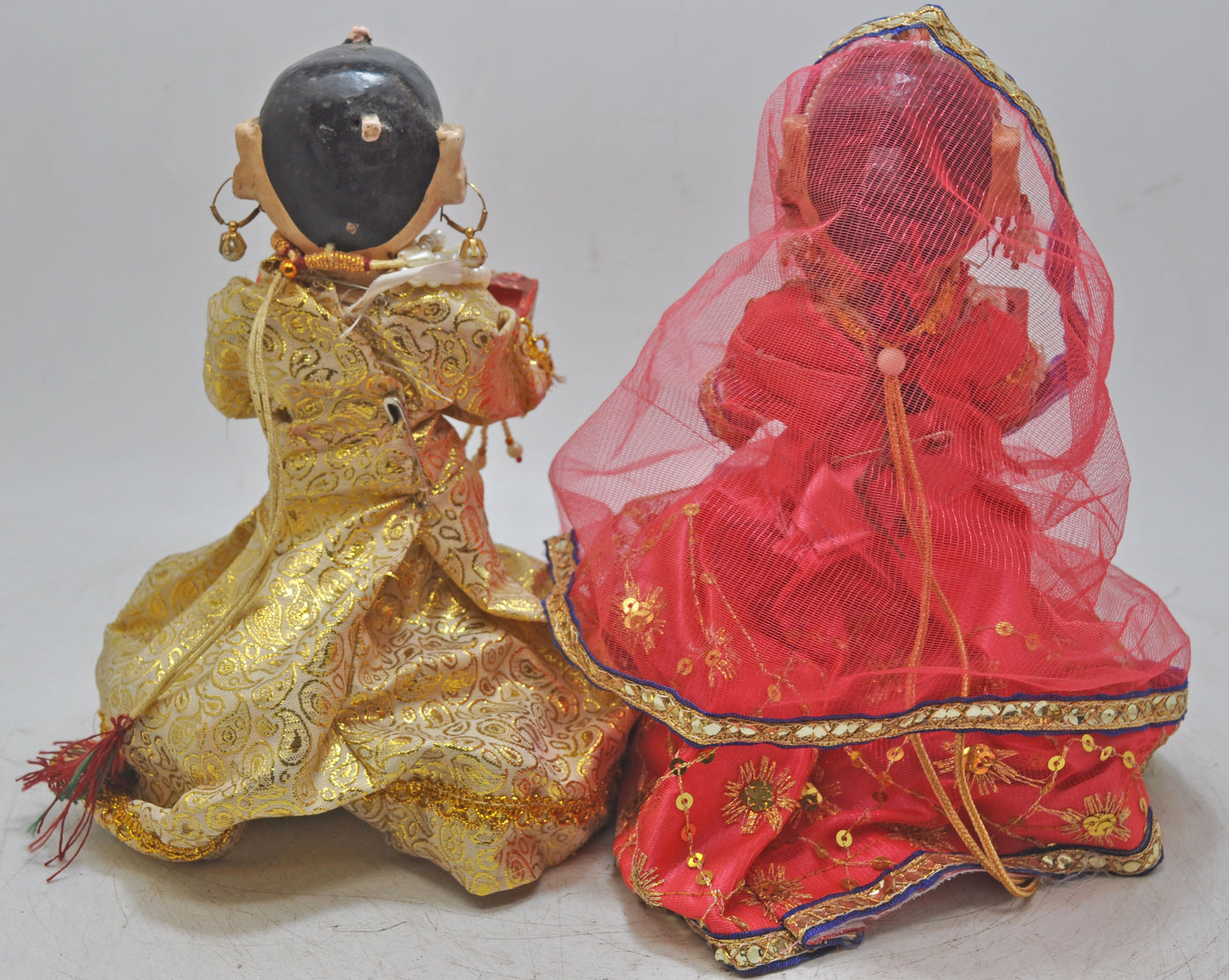 Vintage Wooden Goddess Gangaur Isar Figurine Pair Original Old Hand Carved Painted