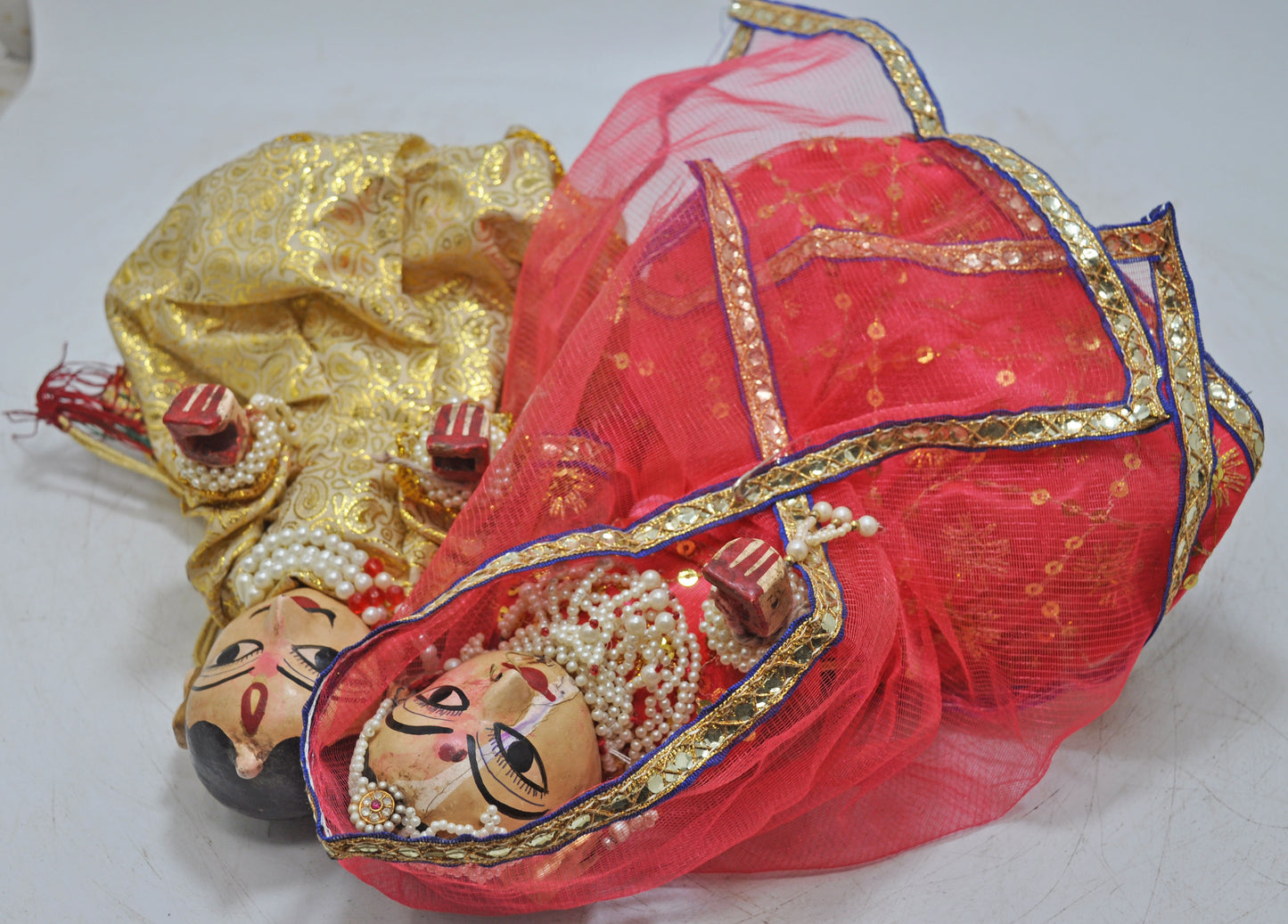 Vintage Wooden Goddess Gangaur Isar Figurine Pair Original Old Hand Carved Painted