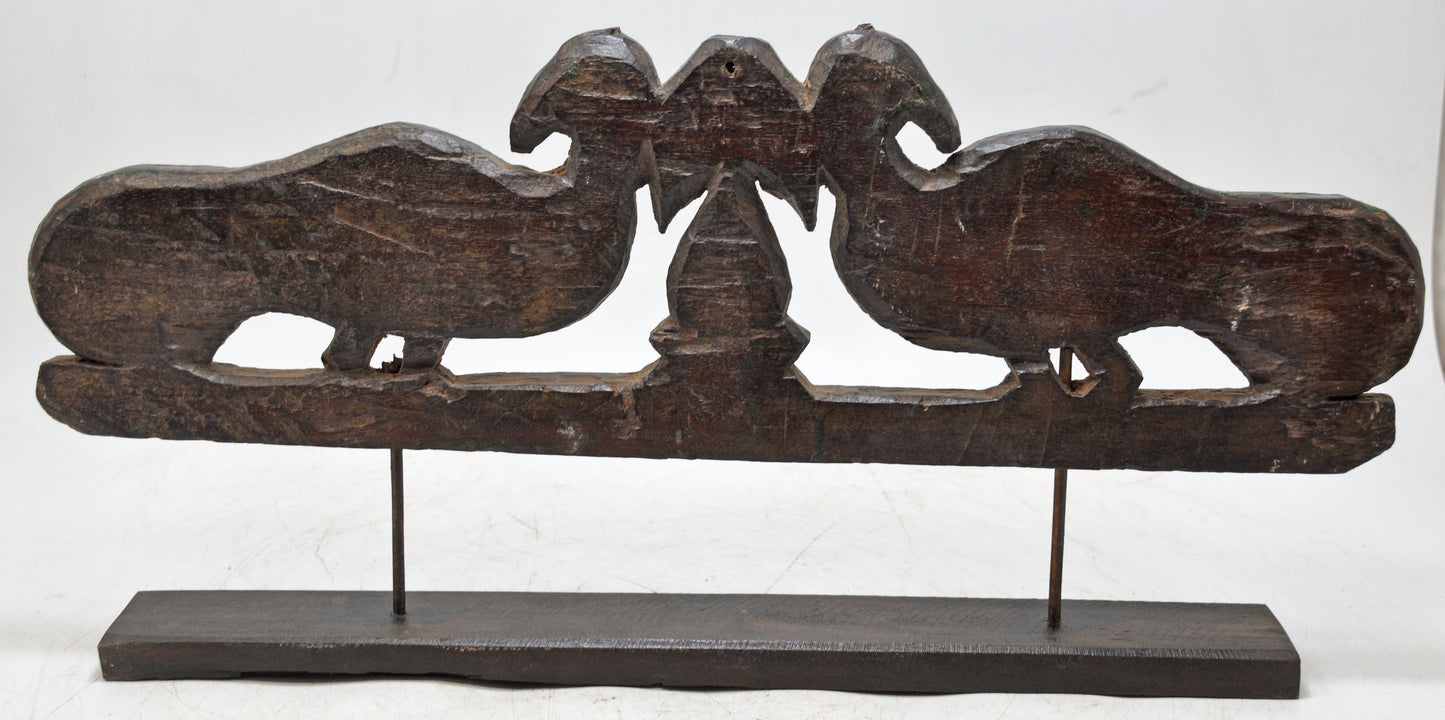 Antique Wooden 2 Peacock Carving Panel on Stand Original Old Hand Carved