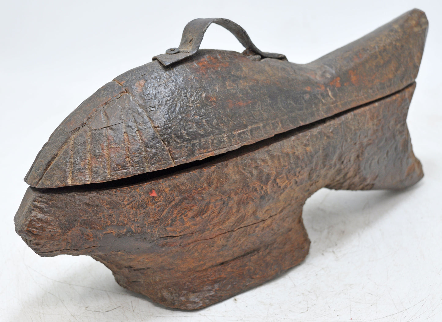 Antique Wooden Fish Shaped Spice Box Original Old Fine Hand Carved