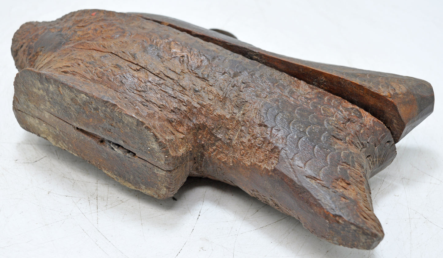 Antique Wooden Fish Shaped Spice Box Original Old Fine Hand Carved