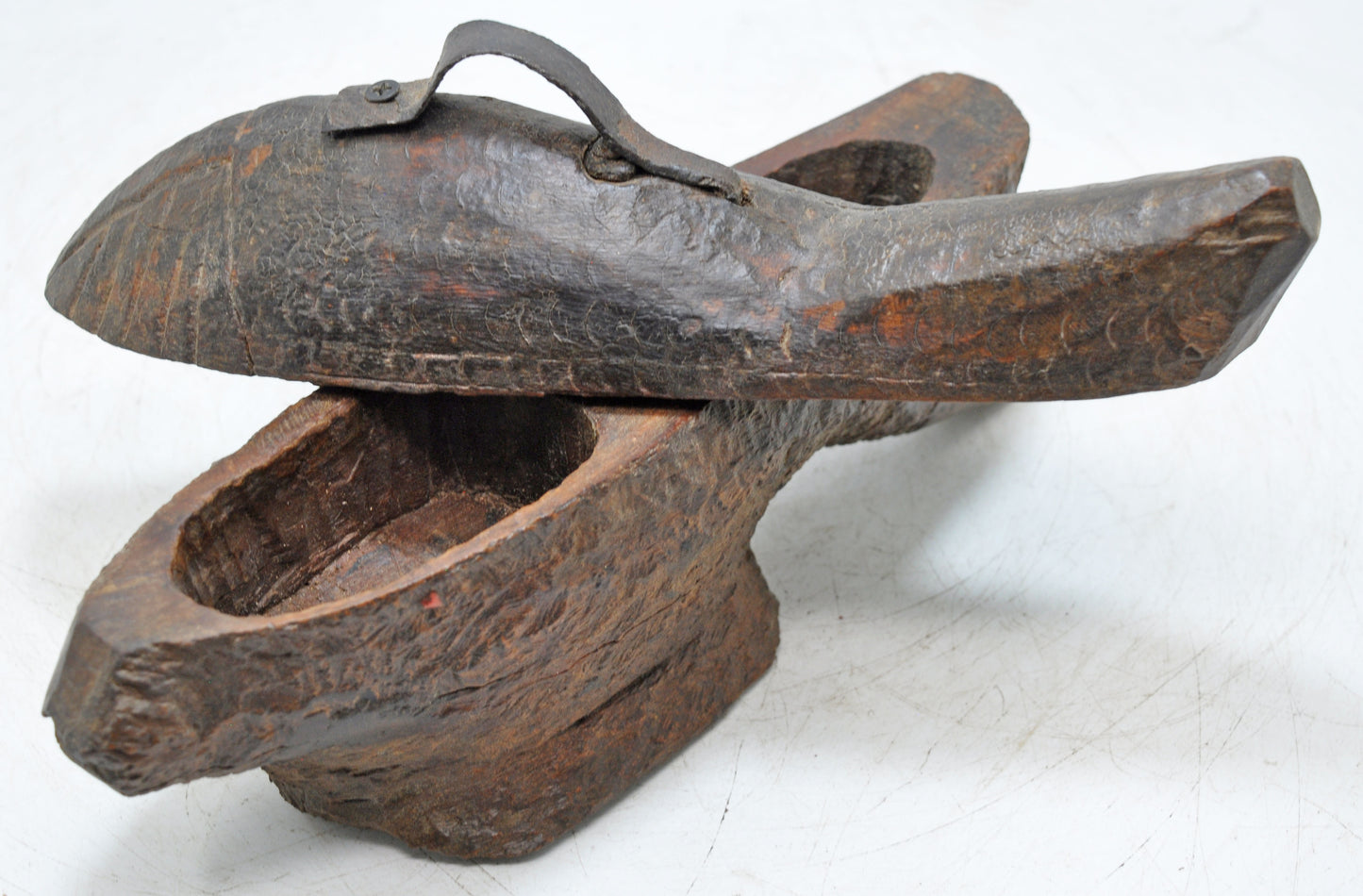 Antique Wooden Fish Shaped Spice Box Original Old Fine Hand Carved