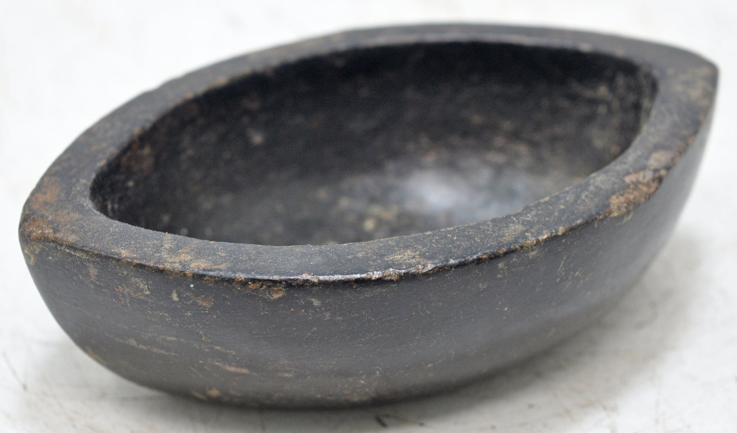 Antique Black Stone Oval Kharal Bowl Original Old Hand Carved