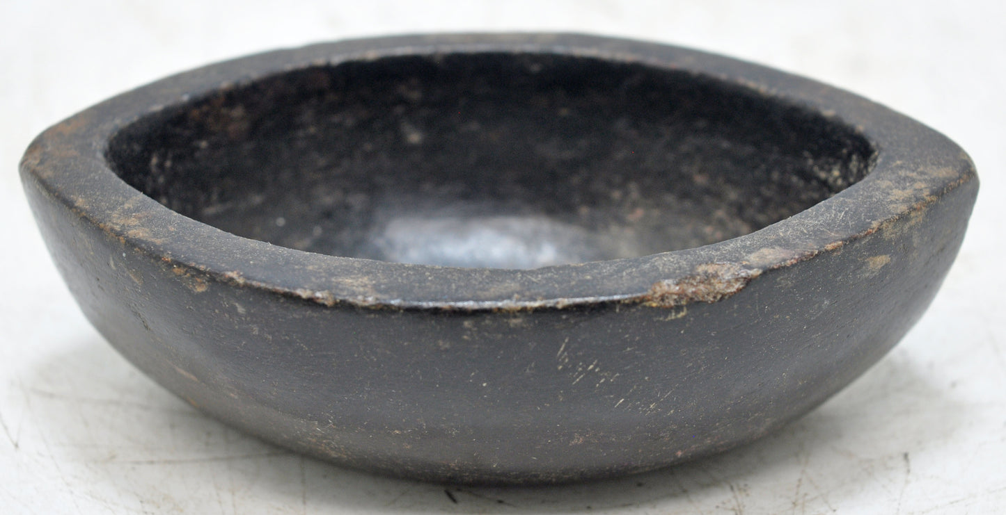 Antique Black Stone Oval Kharal Bowl Original Old Hand Carved