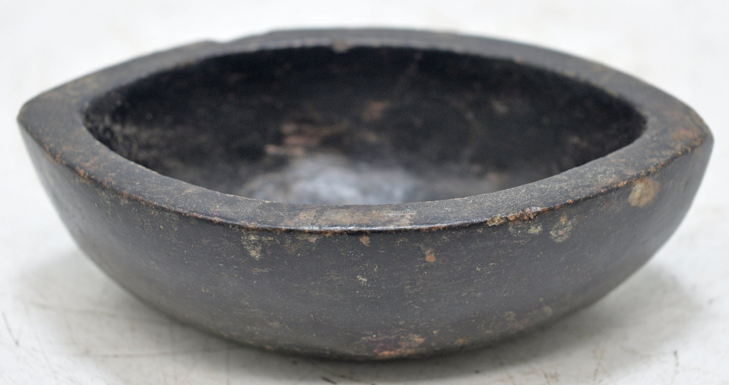 Antique Black Stone Oval Kharal Bowl Original Old Hand Carved