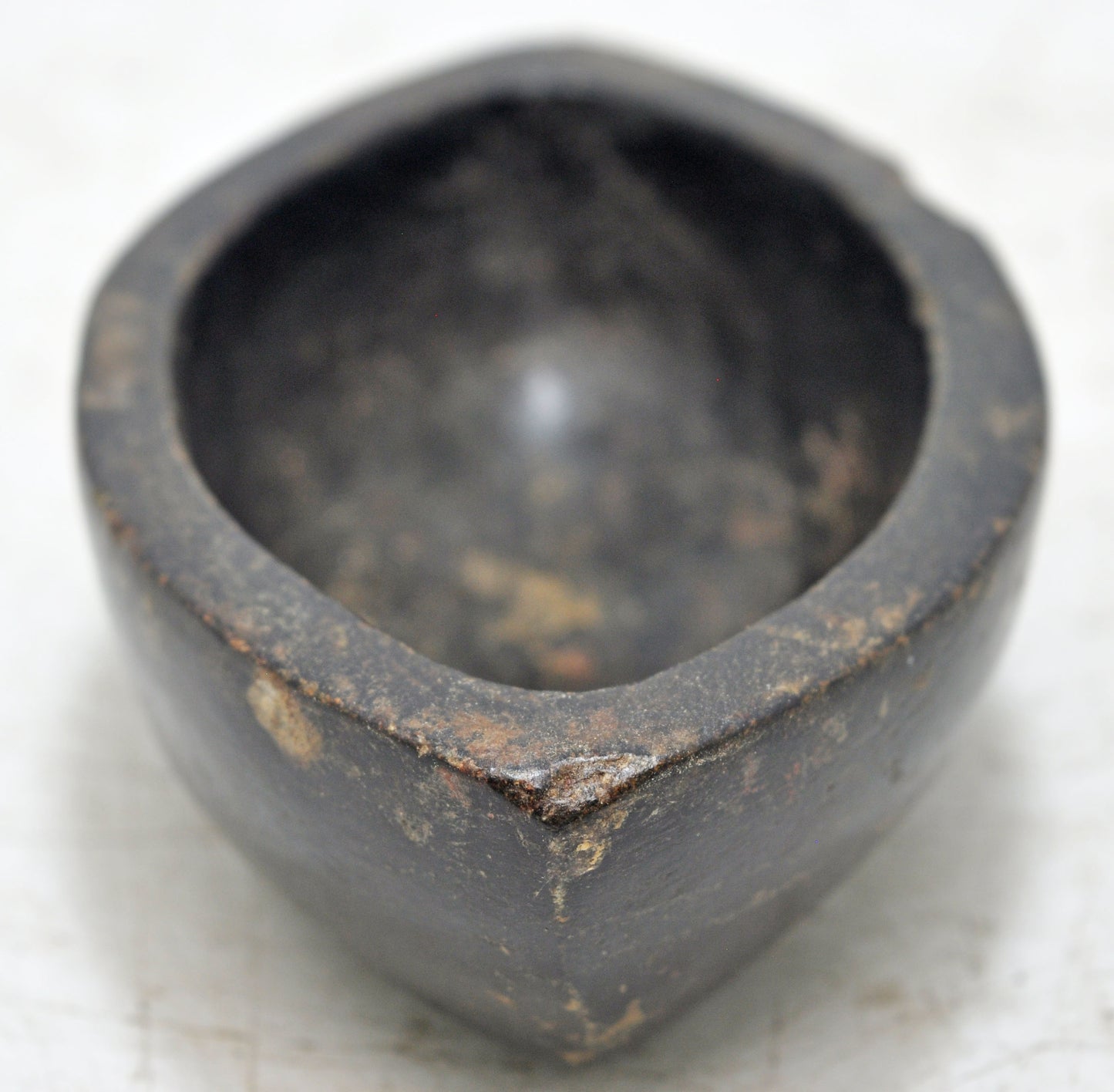 Antique Black Stone Oval Kharal Bowl Original Old Hand Carved