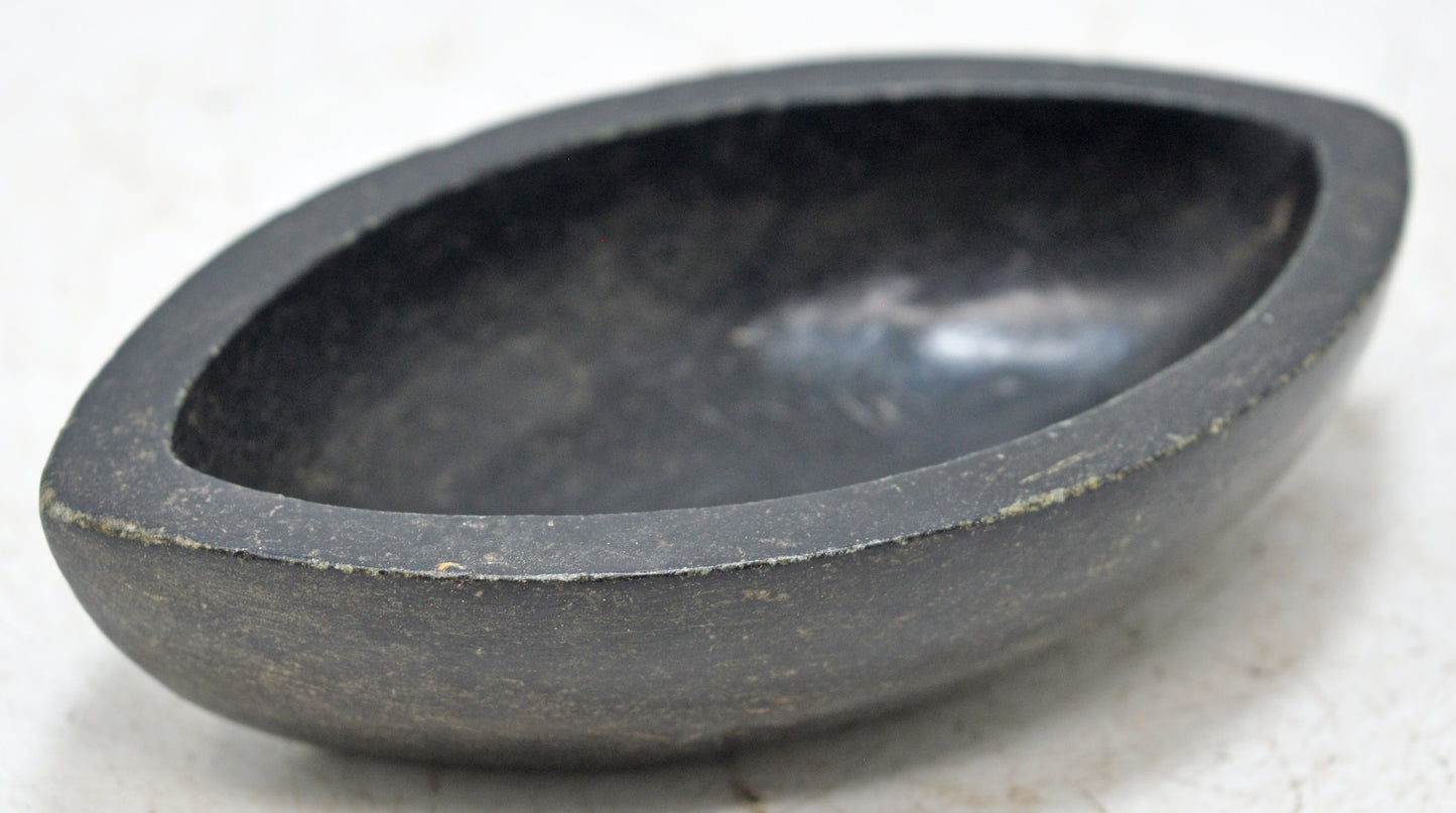Antique Black Stone Oval Kharal Bowl Original Old Hand Carved