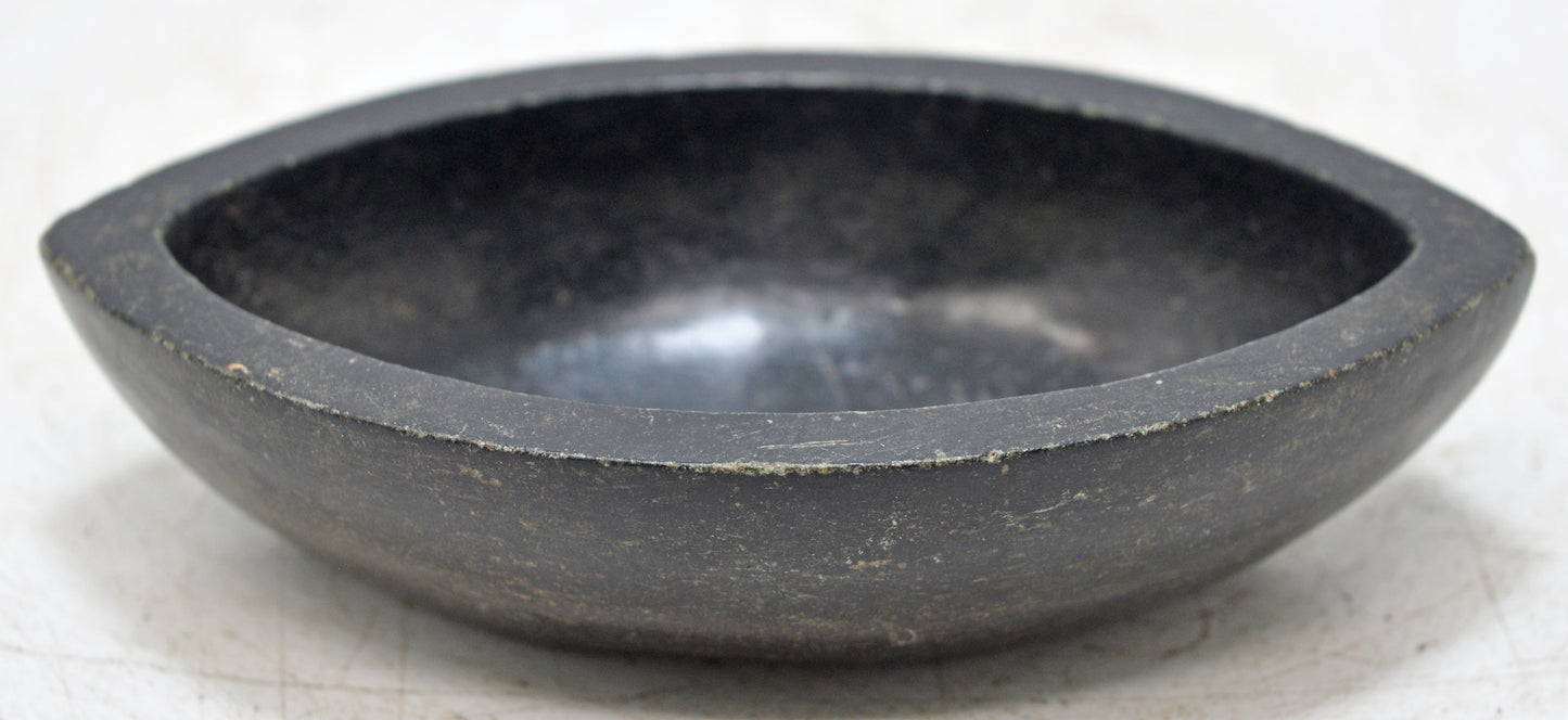 Antique Black Stone Oval Kharal Bowl Original Old Hand Carved