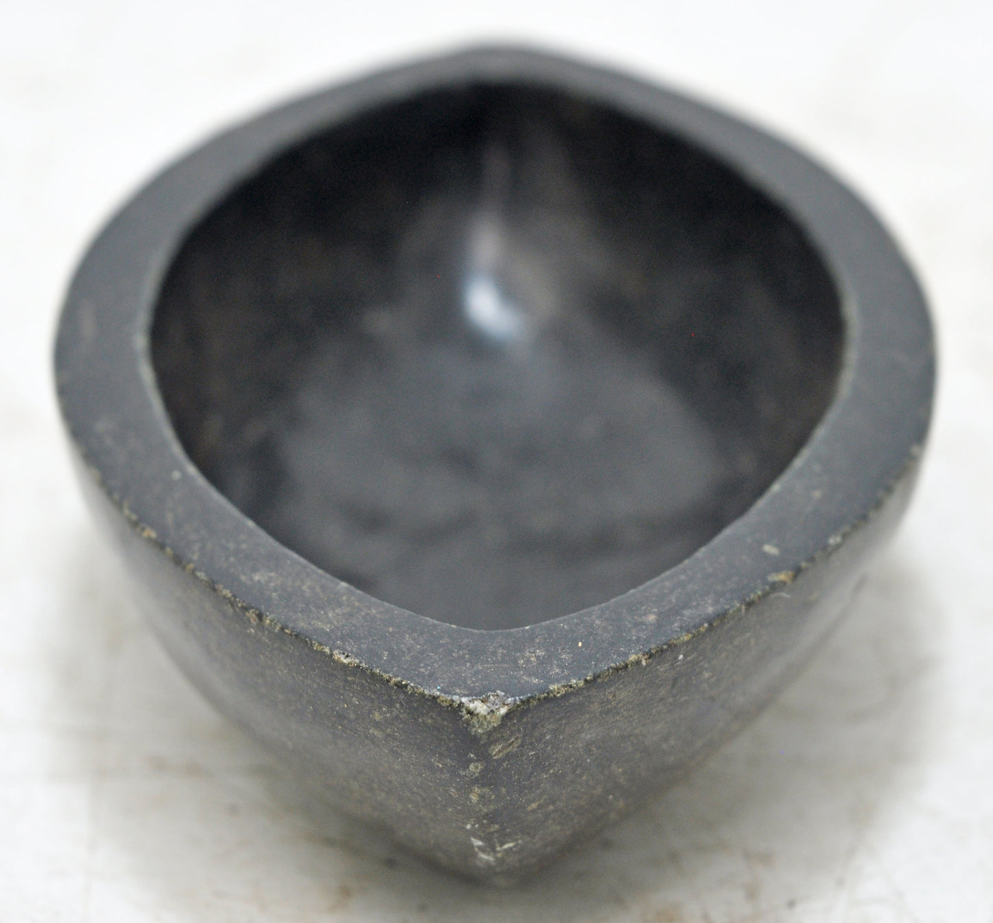 Antique Black Stone Oval Kharal Bowl Original Old Hand Carved
