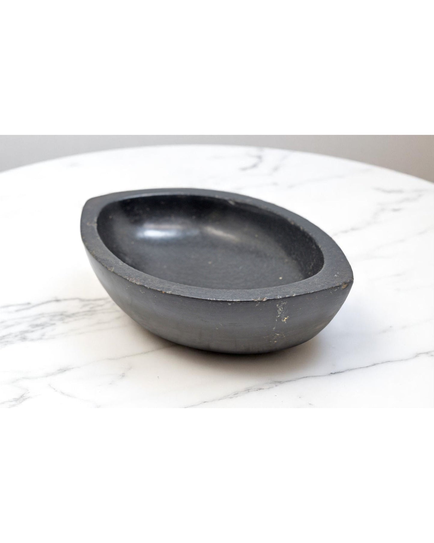 Antique Black Stone Oval Kharal Bowl Original Old Hand Carved