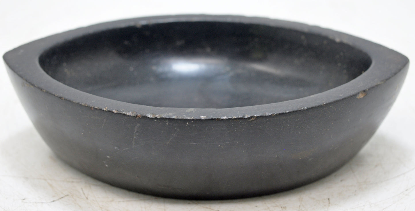 Antique Black Stone Oval Kharal Bowl Original Old Hand Carved