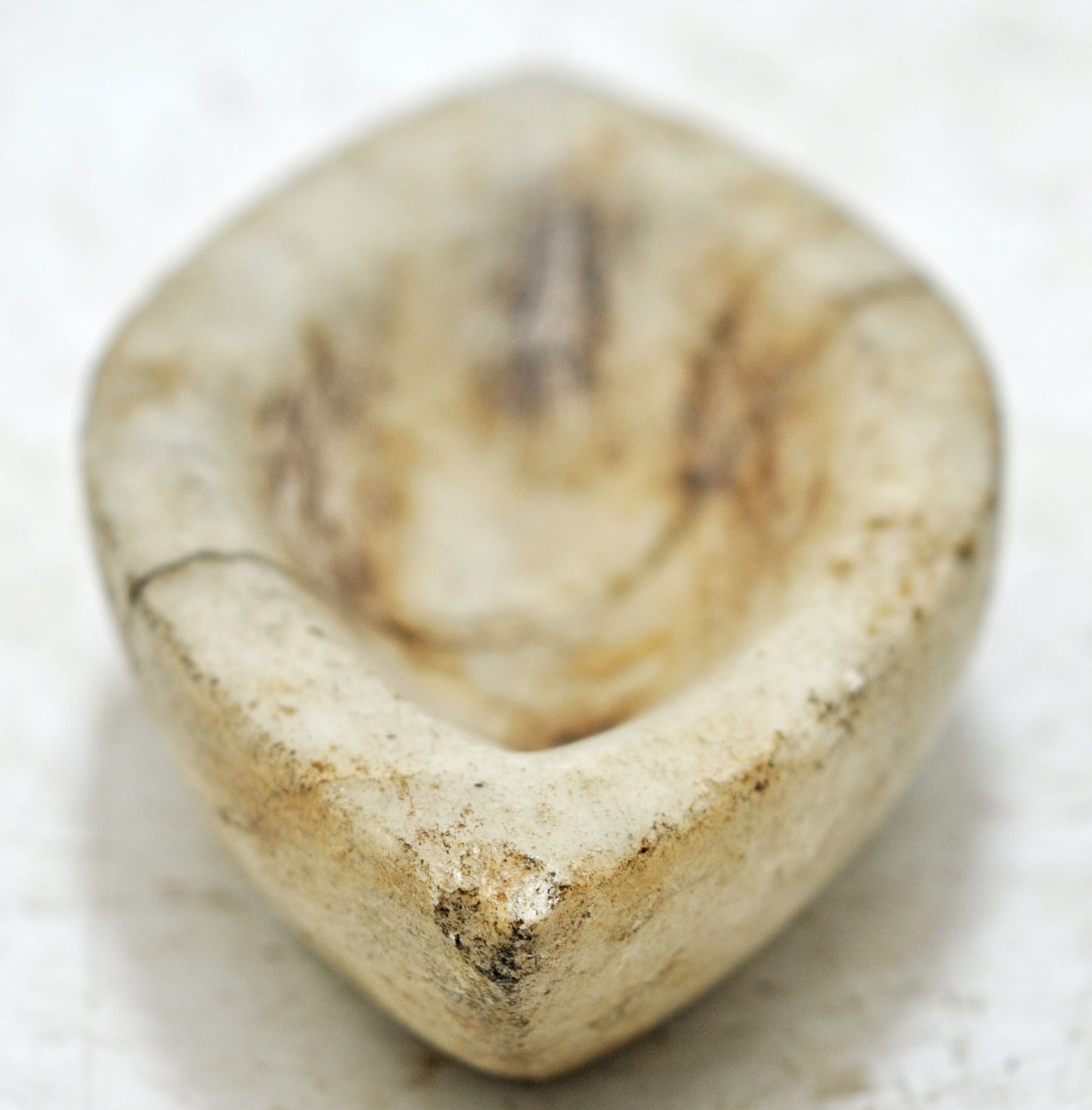 Antique White Marble Oval Kharal Bowl Original Old Hand Carved