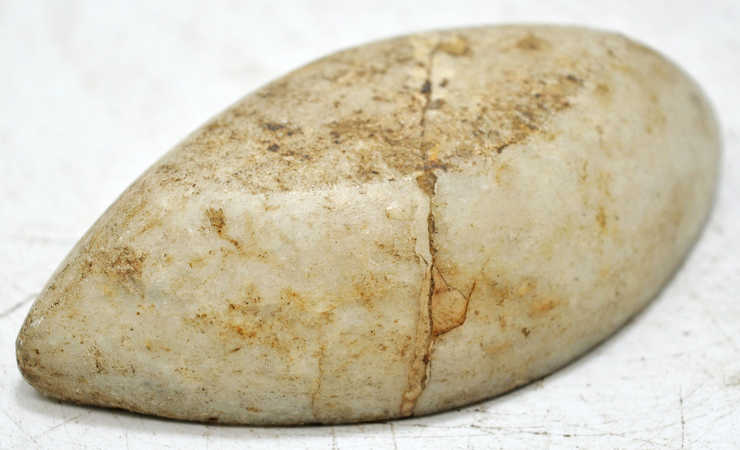 Antique White Marble Oval Kharal Bowl Original Old Hand Carved