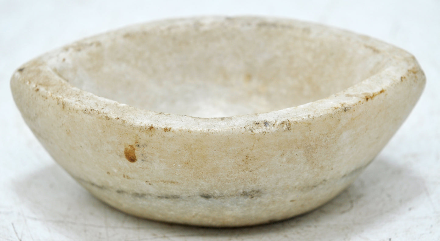 Antique White Marble Oval Kharal Bowl Original Old Hand Carved