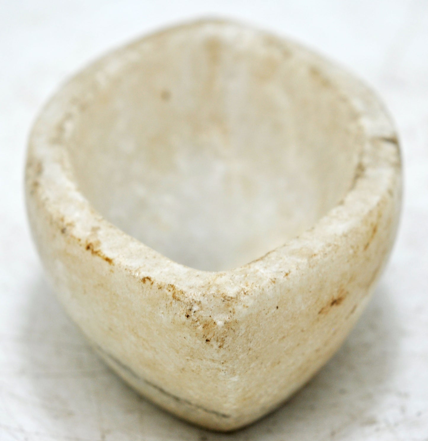 Antique White Marble Oval Kharal Bowl Original Old Hand Carved