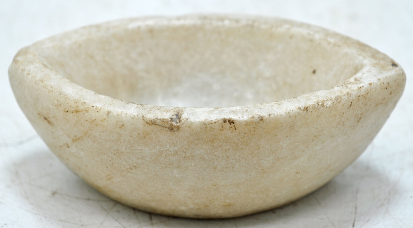 Antique White Marble Oval Kharal Bowl Original Old Hand Carved