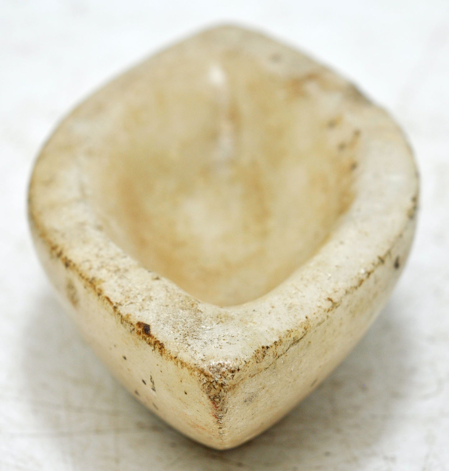 Antique White Marble Oval Kharal Bowl Original Old Hand Carved