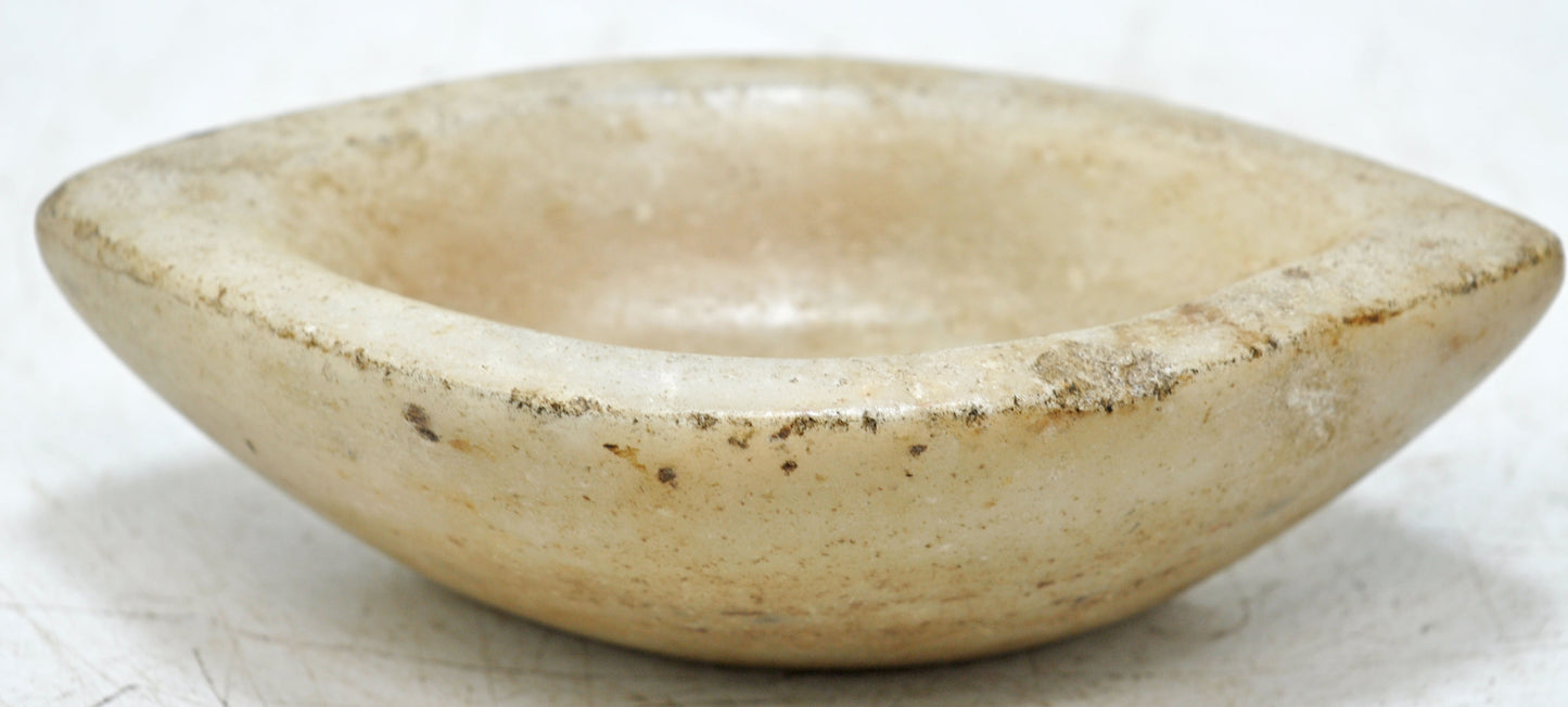 Antique White Marble Oval Kharal Bowl Original Old Hand Carved
