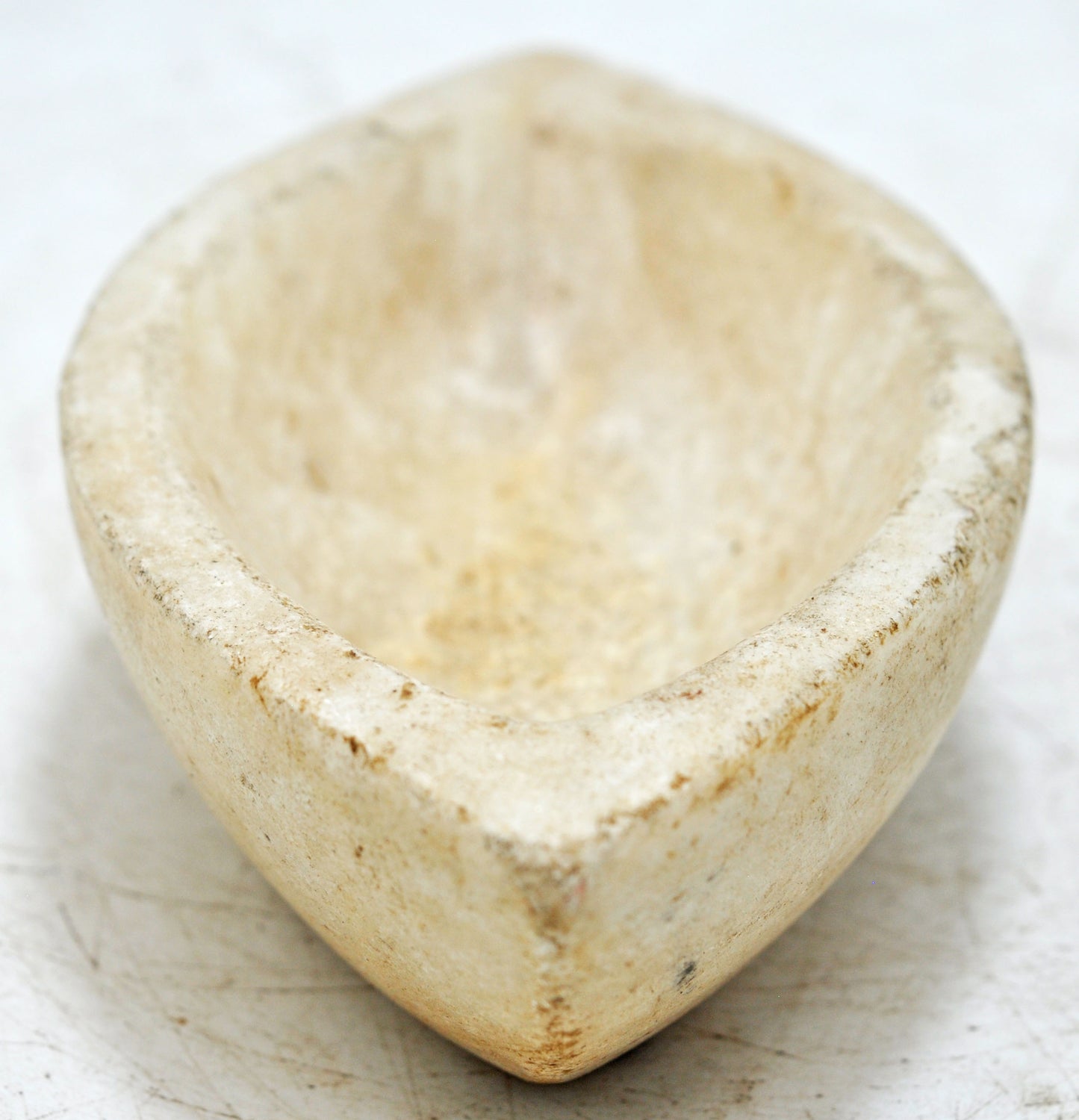 Antique White Marble Oval Kharal Bowl Original Old Hand Carved