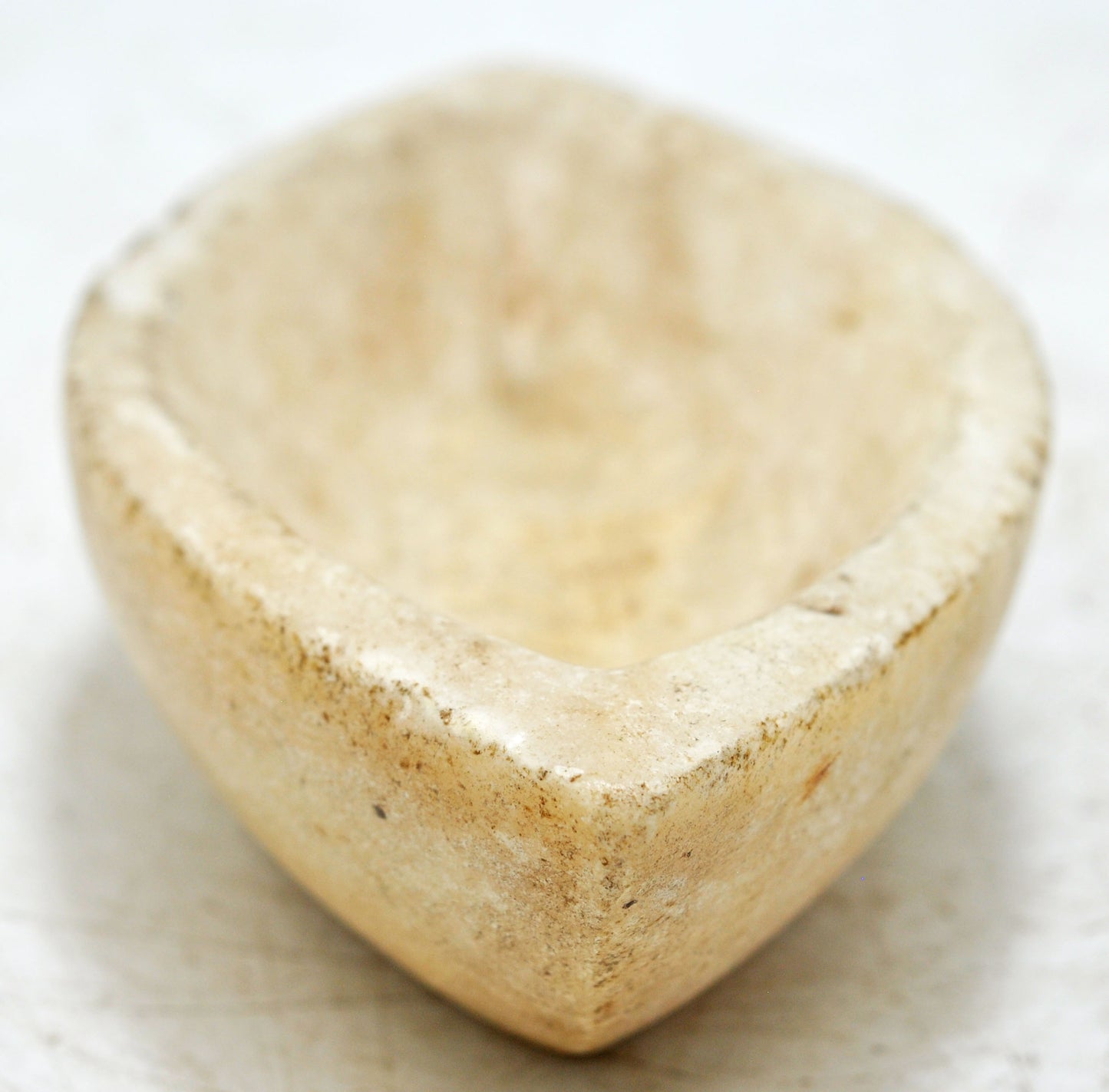 Antique White Marble Oval Kharal Bowl Original Old Hand Carved