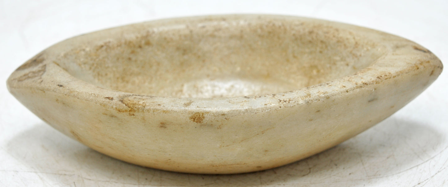 Antique White Marble Oval Kharal Bowl Original Old Hand Carved