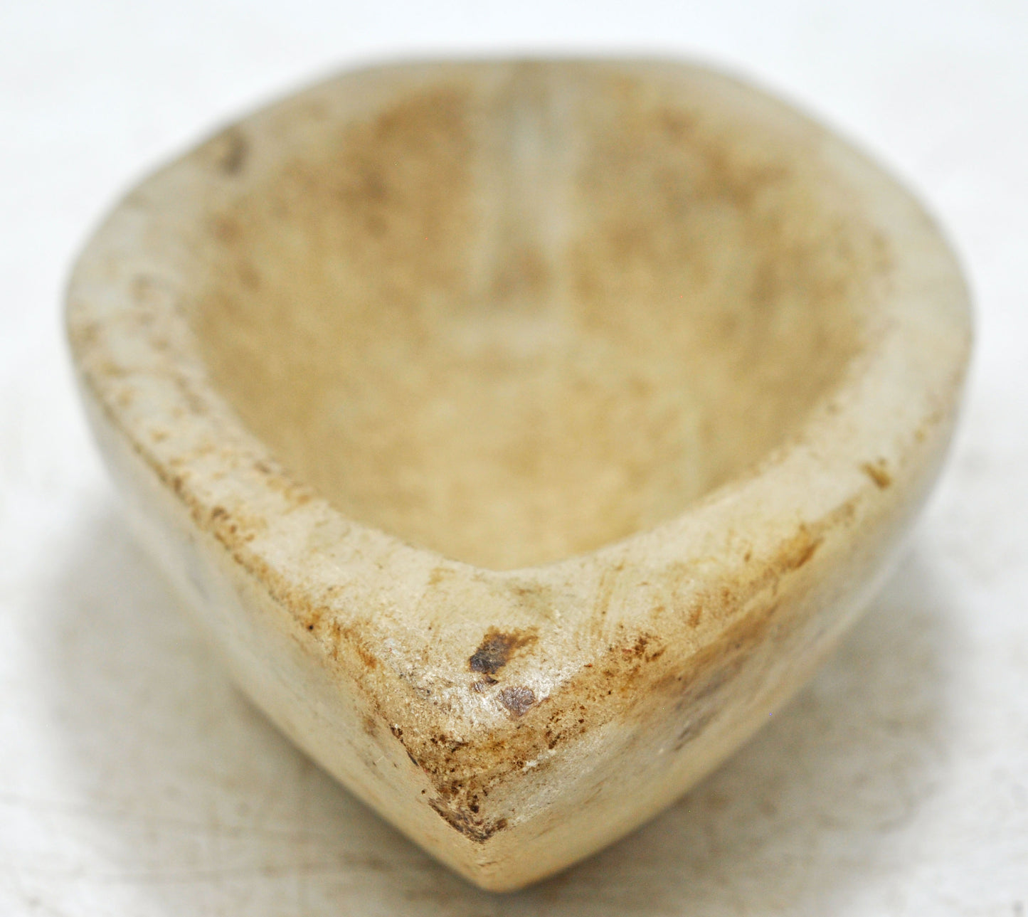 Antique White Marble Oval Kharal Bowl Original Old Hand Carved