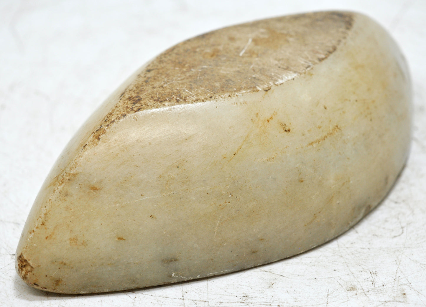 Antique White Marble Oval Kharal Bowl Original Old Hand Carved