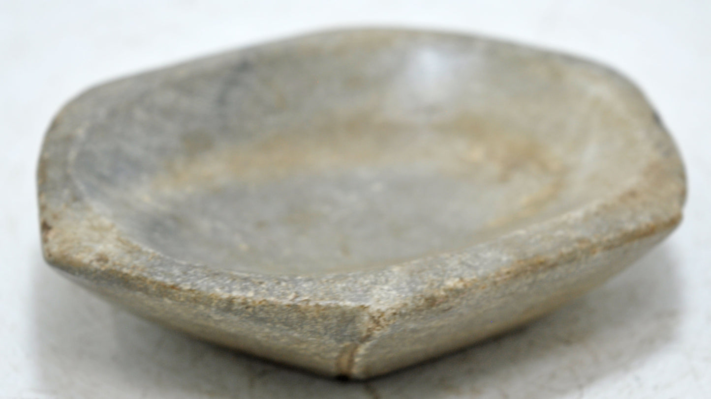 Antique White Marble Oval Kharal Bowl Original Old Hand Carved