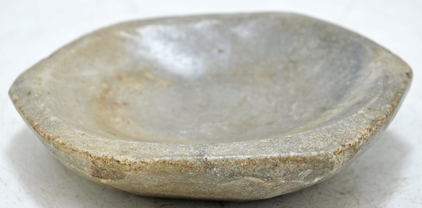 Antique White Marble Oval Kharal Bowl Original Old Hand Carved