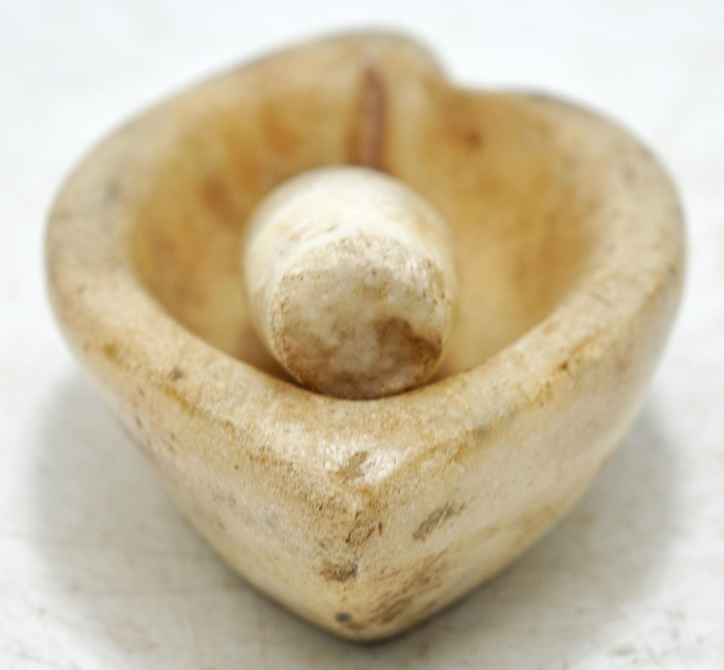 Antique White Marble Oval Spice Grinding Bowl Original Old Hand Carved