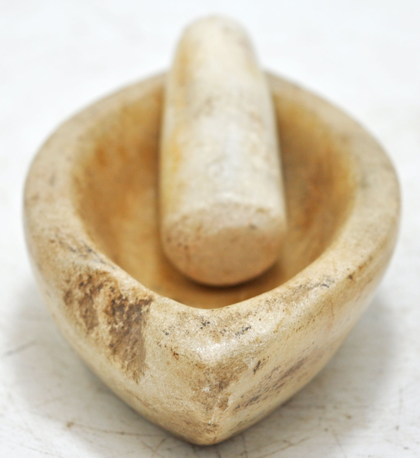 Antique White Marble Oval Spice Grinding Bowl Original Old Hand Carved